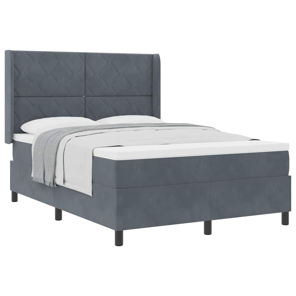Box spring seng med hovedgærde Mørkegrå 140 x 190 cm Fløjl