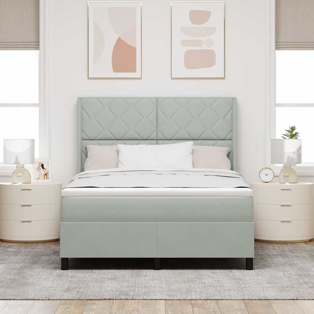 Box spring seng med hovedgærde Lysegrå 140 x 200 cm Fløjl
