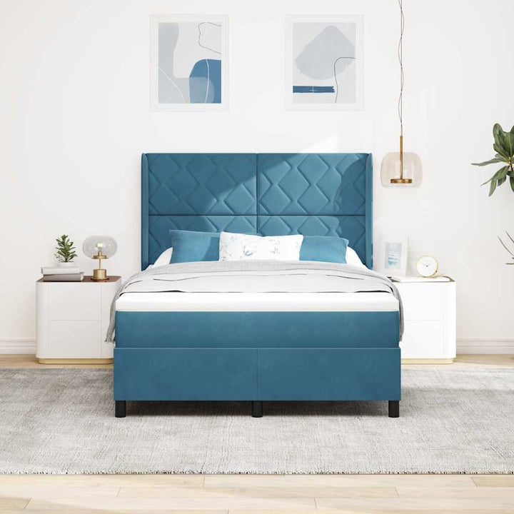 Box spring seng med hovedgærde Blå 140 x 200 cm Fløjl