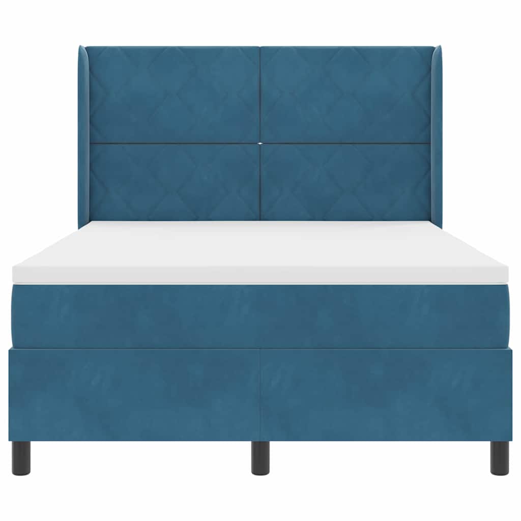 Box spring seng med hovedgærde Blå 140 x 200 cm Fløjl