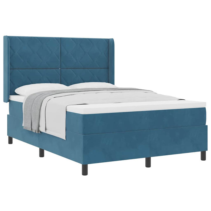 Box spring seng med hovedgærde Blå 140 x 200 cm Fløjl