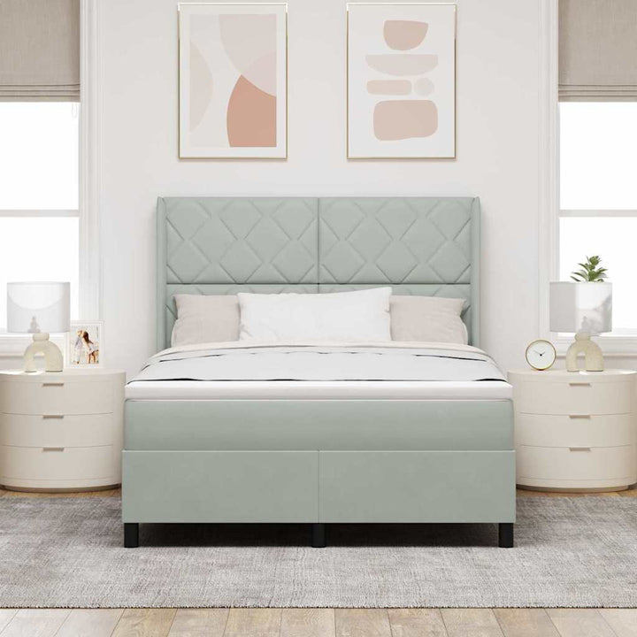 Box spring seng med hovedgærde Lysegrå 160 x 200 cm Fløjl