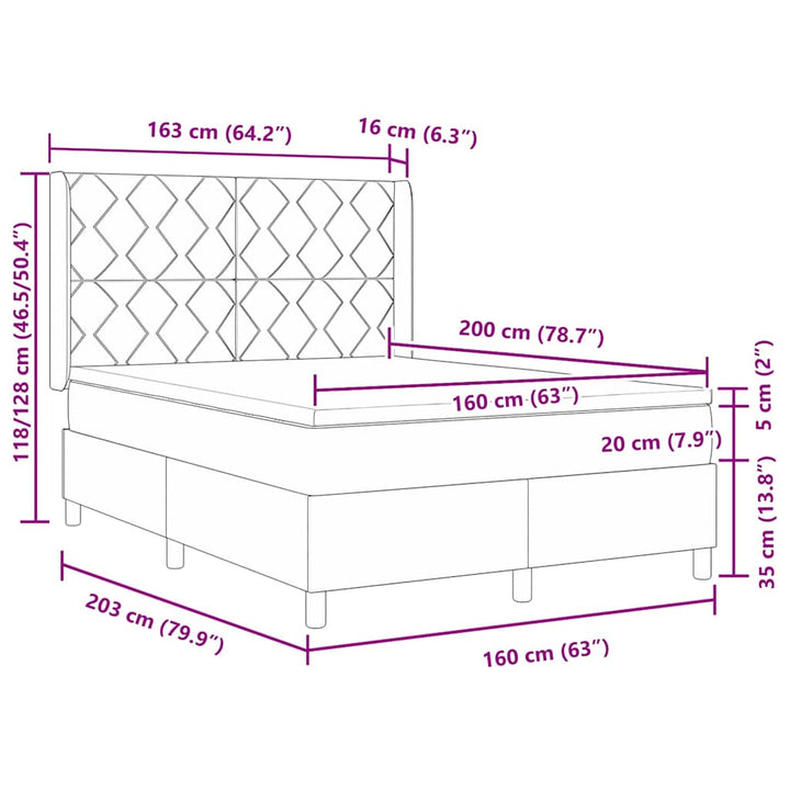 Box spring seng med hovedgærde Lysegrå 160 x 200 cm Fløjl