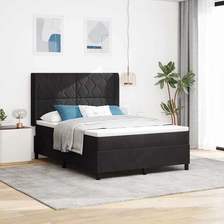 Box spring seng med hovedgærde Sort 160 x 200 cm Fløjl