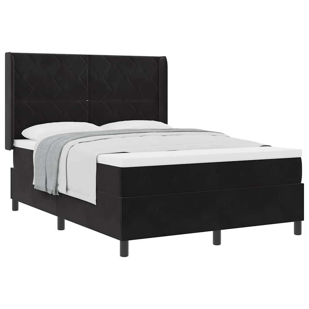 Box spring seng med hovedgærde Sort 160 x 200 cm Fløjl