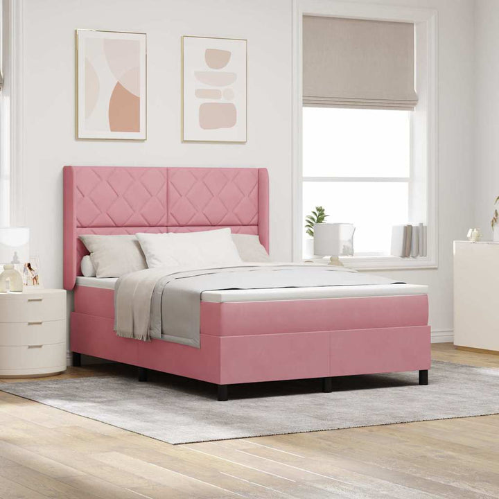 Box spring seng med hovedgærde Lyserød 160 x 200 cm Fløjl