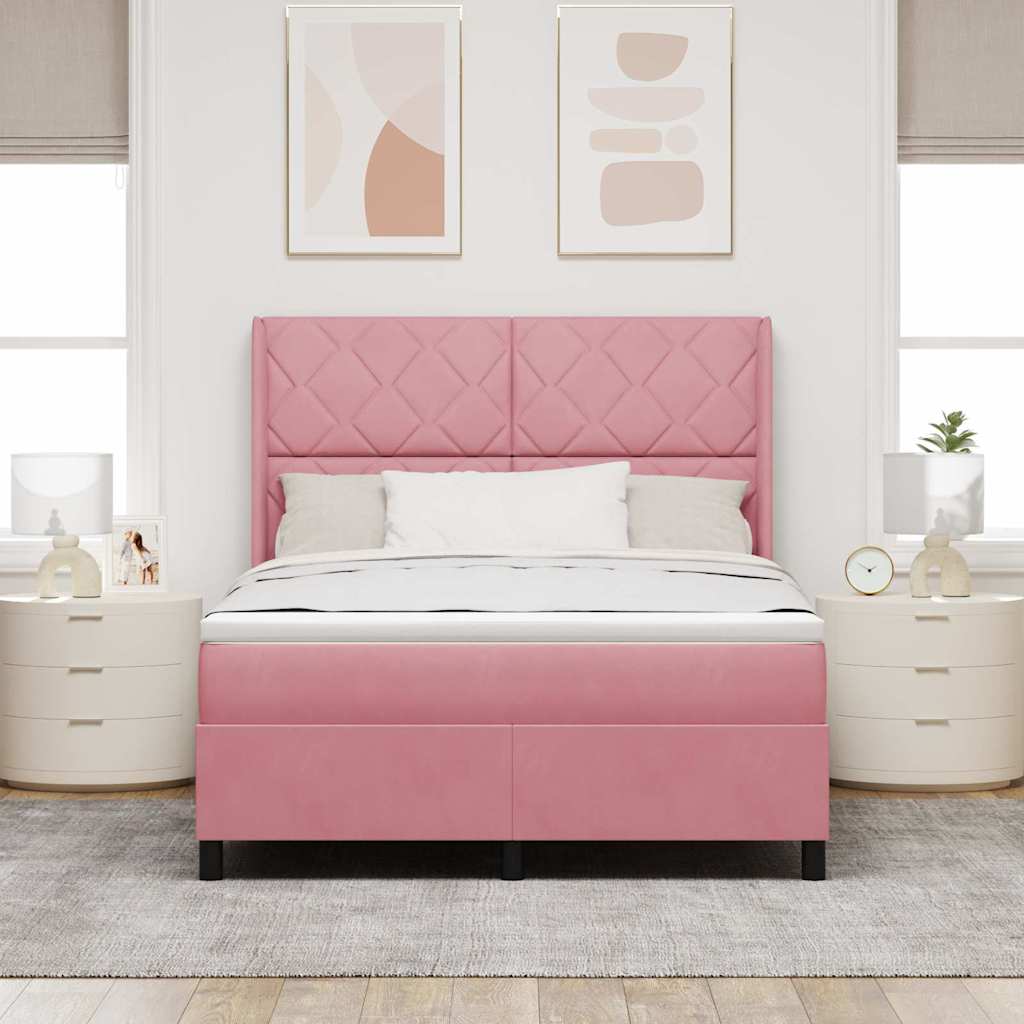 Box spring seng med hovedgærde Lyserød 160 x 200 cm Fløjl