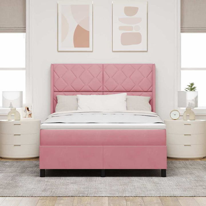 Box spring seng med hovedgærde Lyserød 160 x 200 cm Fløjl