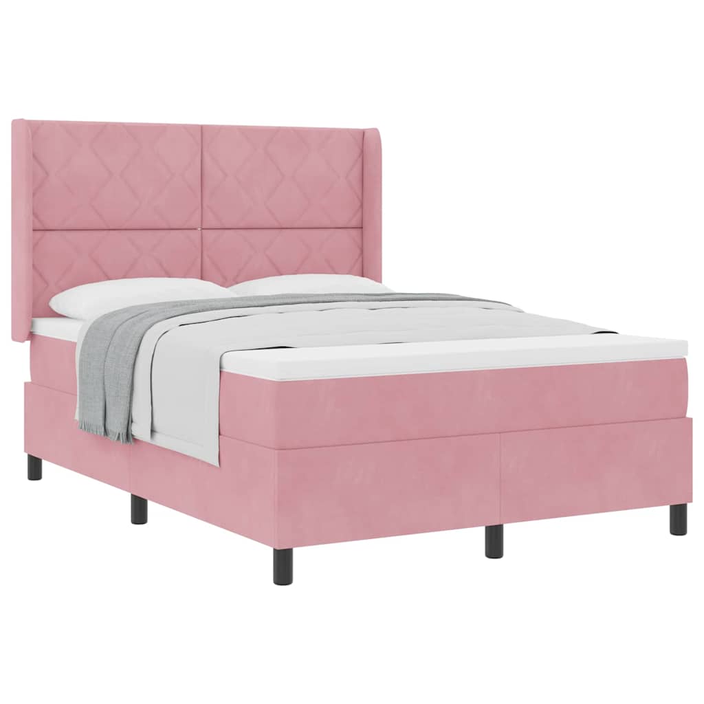 Box spring seng med hovedgærde Lyserød 160 x 200 cm Fløjl