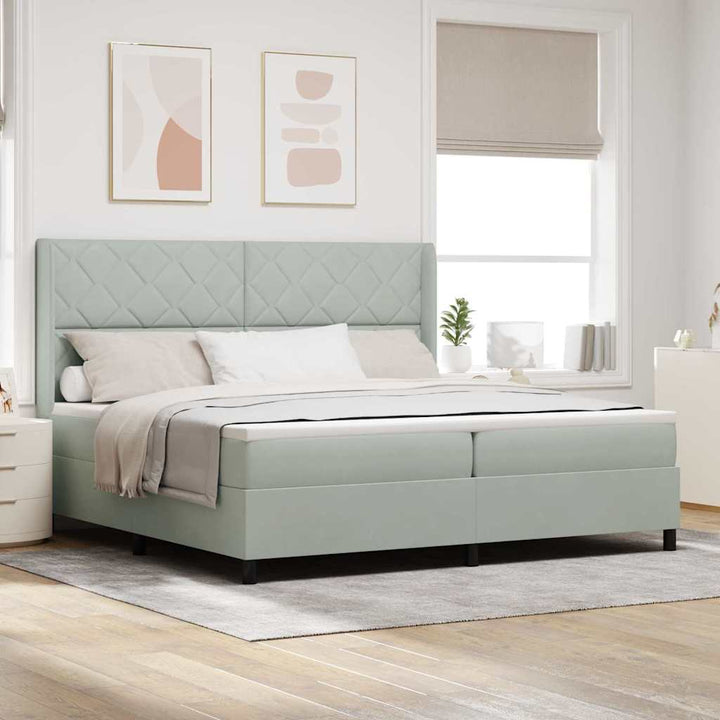 Box spring seng med hovedgærde Lysegrå 200 x 200 cm Fløjl