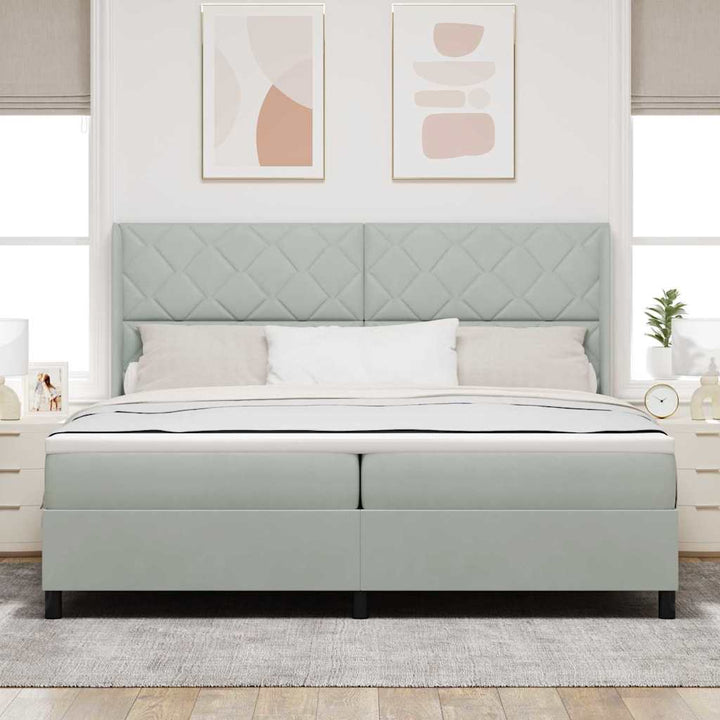 Box spring seng med hovedgærde Lysegrå 200 x 200 cm Fløjl