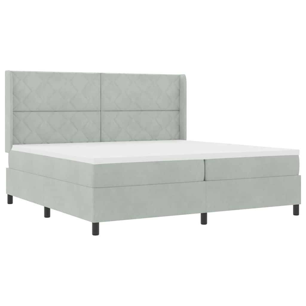 Box spring seng med hovedgærde Lysegrå 200 x 200 cm Fløjl