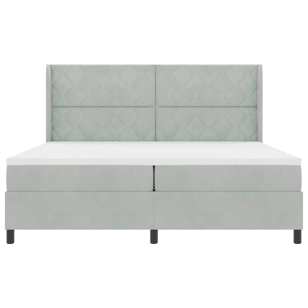 Box spring seng med hovedgærde Lysegrå 200 x 200 cm Fløjl