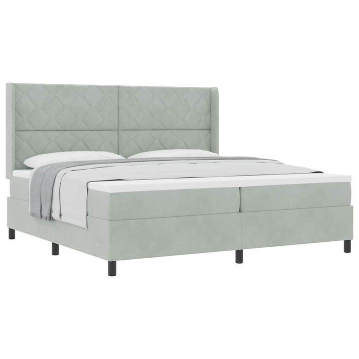 Box spring seng med hovedgærde Lysegrå 200 x 200 cm Fløjl