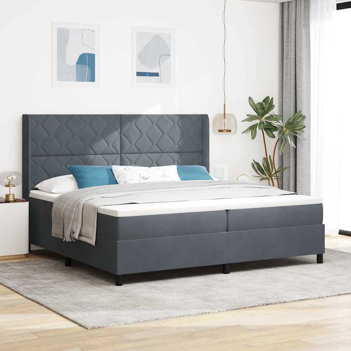 Box spring seng med hovedgærde Mørkegrå 200 x 200 cm Fløjl
