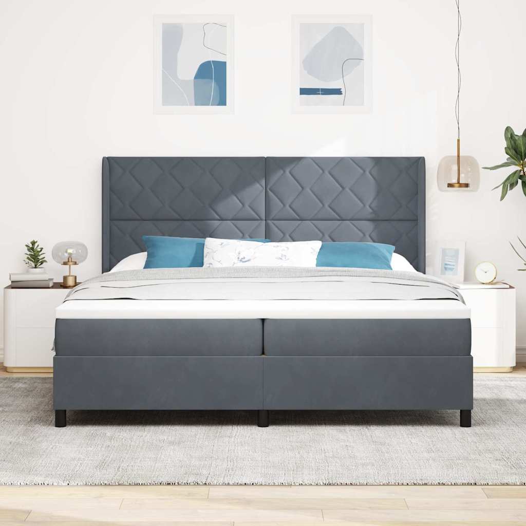 Box spring seng med hovedgærde Mørkegrå 200 x 200 cm Fløjl