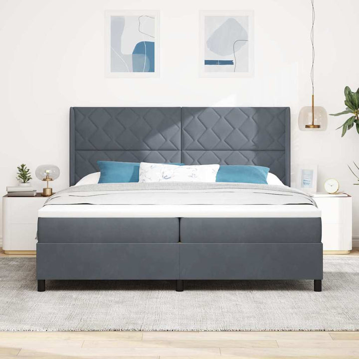Box spring seng med hovedgærde Mørkegrå 200 x 200 cm Fløjl