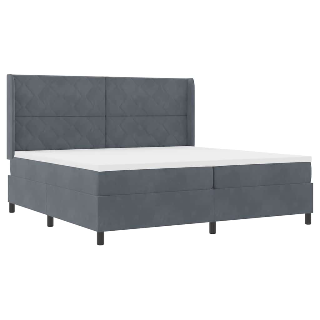 Box spring seng med hovedgærde Mørkegrå 200 x 200 cm Fløjl