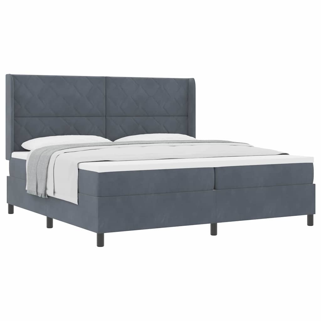 Box spring seng med hovedgærde Mørkegrå 200 x 200 cm Fløjl