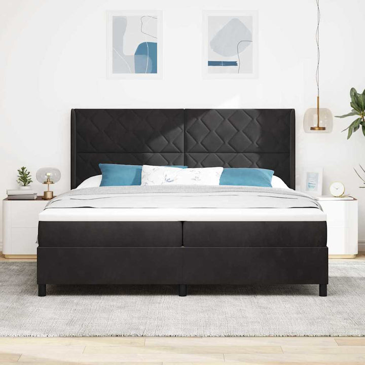 Box spring seng med hovedgærde Sort 200 x 200 cm Fløjl