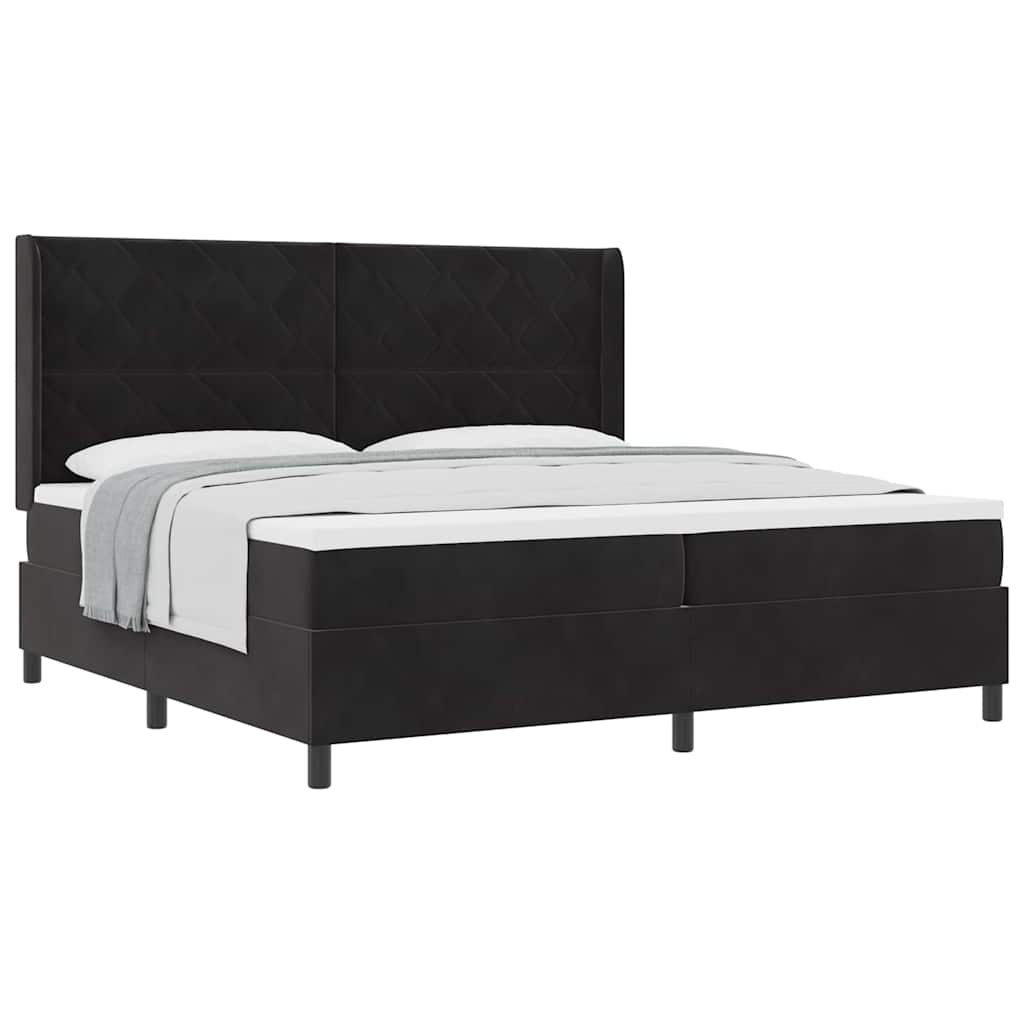 Box spring seng med hovedgærde Sort 200 x 200 cm Fløjl