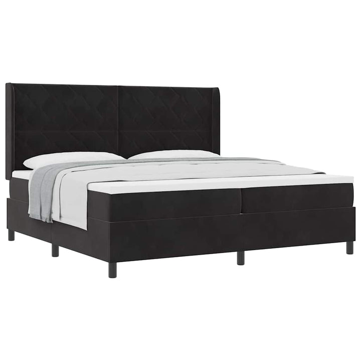 Box spring seng med hovedgærde Sort 200 x 200 cm Fløjl