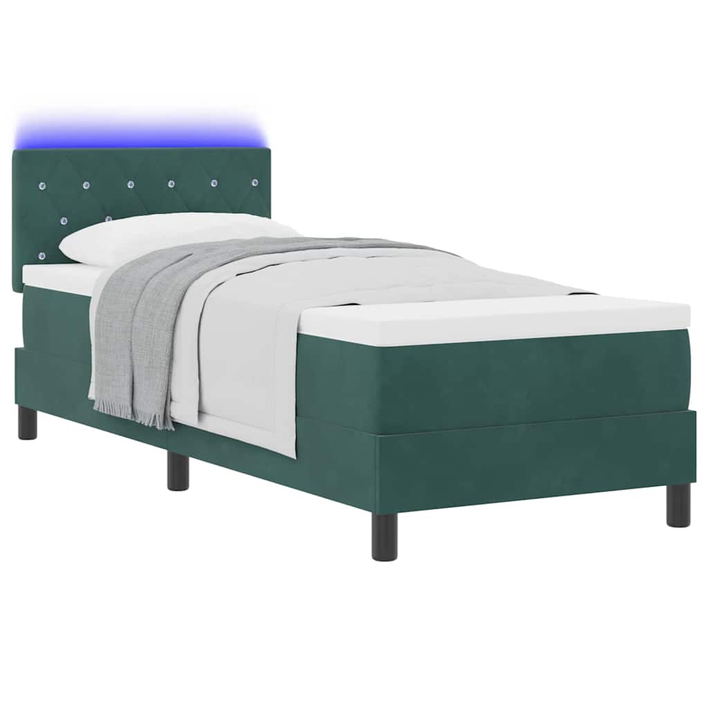 Box spring seng med hovedgærde Mørkegrøn 80 x 200 cm Fløjl