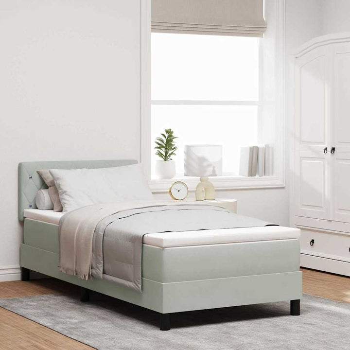 Box spring seng med hovedgærde Lysegrå 90 x 200 cm Fløjl