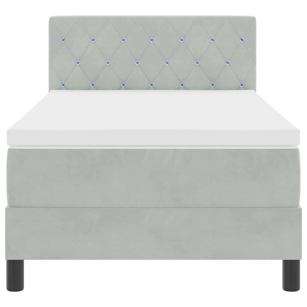 Box spring seng med hovedgærde Lysegrå 90 x 200 cm Fløjl