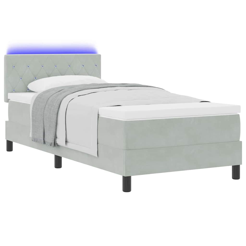 Box spring seng med hovedgærde Lysegrå 90 x 200 cm Fløjl