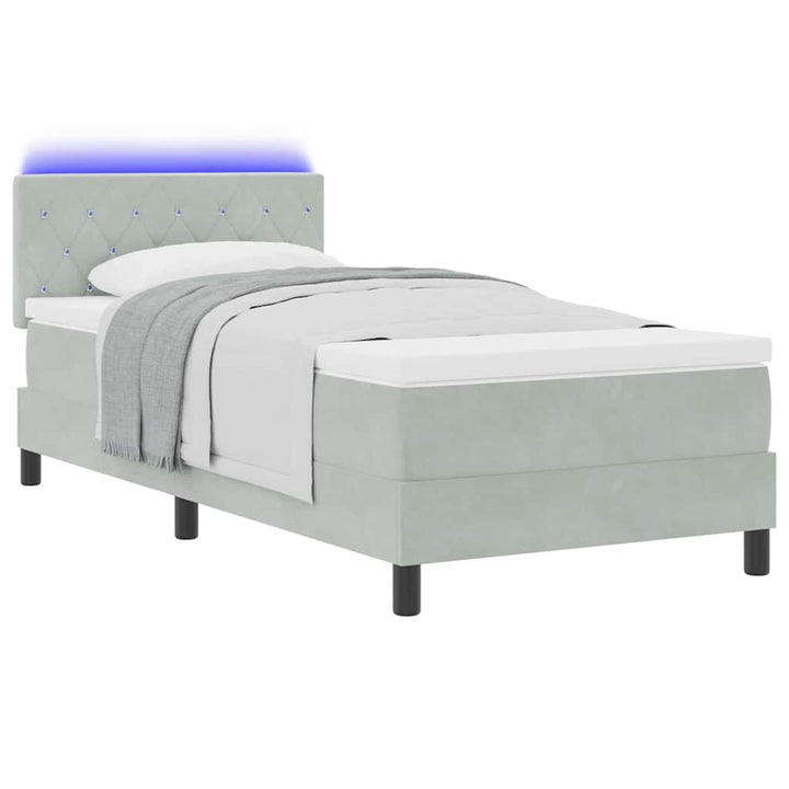 Box spring seng med hovedgærde Lysegrå 90 x 200 cm Fløjl
