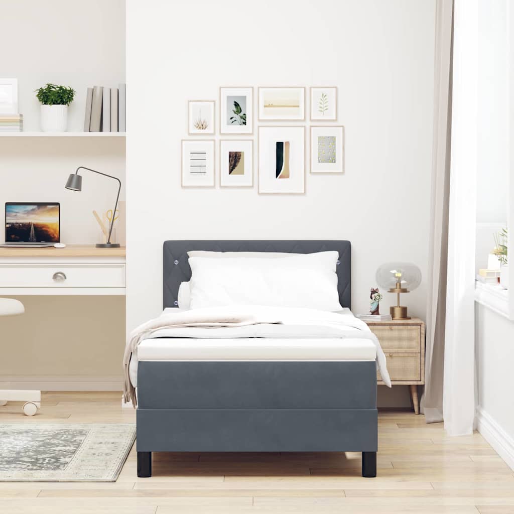 Box spring seng med hovedgærde Mørkegrå 100 x 200 cm Fløjl