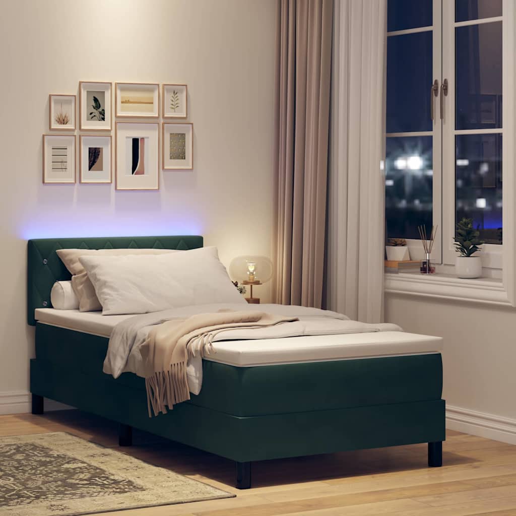 Box spring seng med hovedgærde Mørkegrøn 100 x 200 cm Fløjl