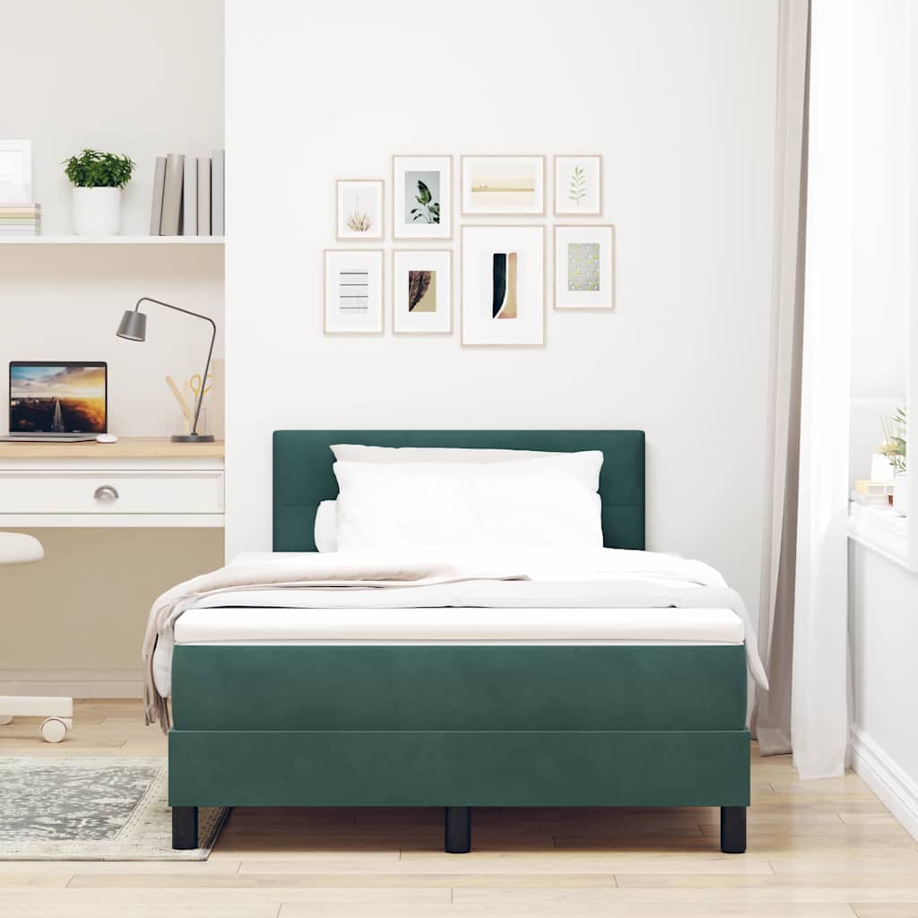Box spring seng med hovedgærde Mørkegrøn 120 x 190 cm Fløjl
