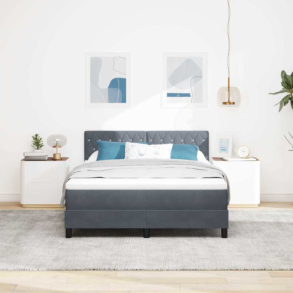 Box spring seng med hovedgærde Mørkegrå 140 x 190 cm Fløjl