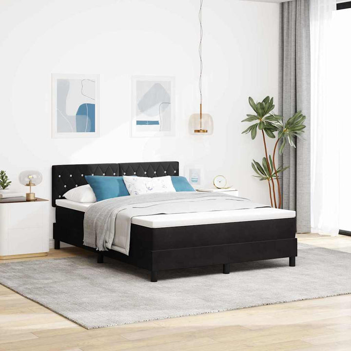 Box spring seng med hovedgærde Sort 140 x 190 cm Fløjl