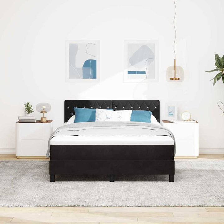 Box spring seng med hovedgærde Sort 140 x 200 cm Fløjl