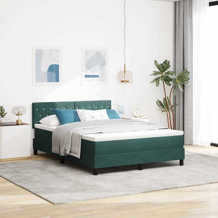 Box spring seng med hovedgærde Mørkegrøn 160 x 200 cm Fløjl
