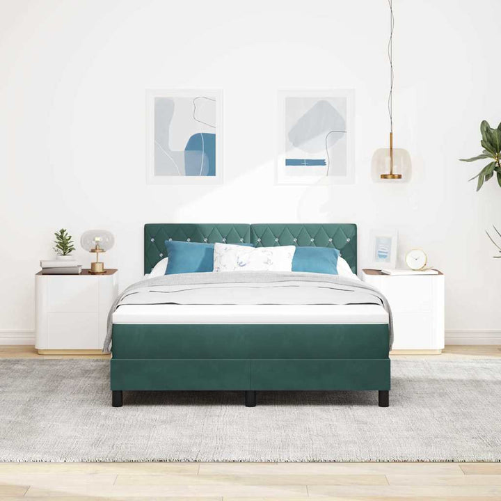 Box spring seng med hovedgærde Mørkegrøn 160 x 200 cm Fløjl