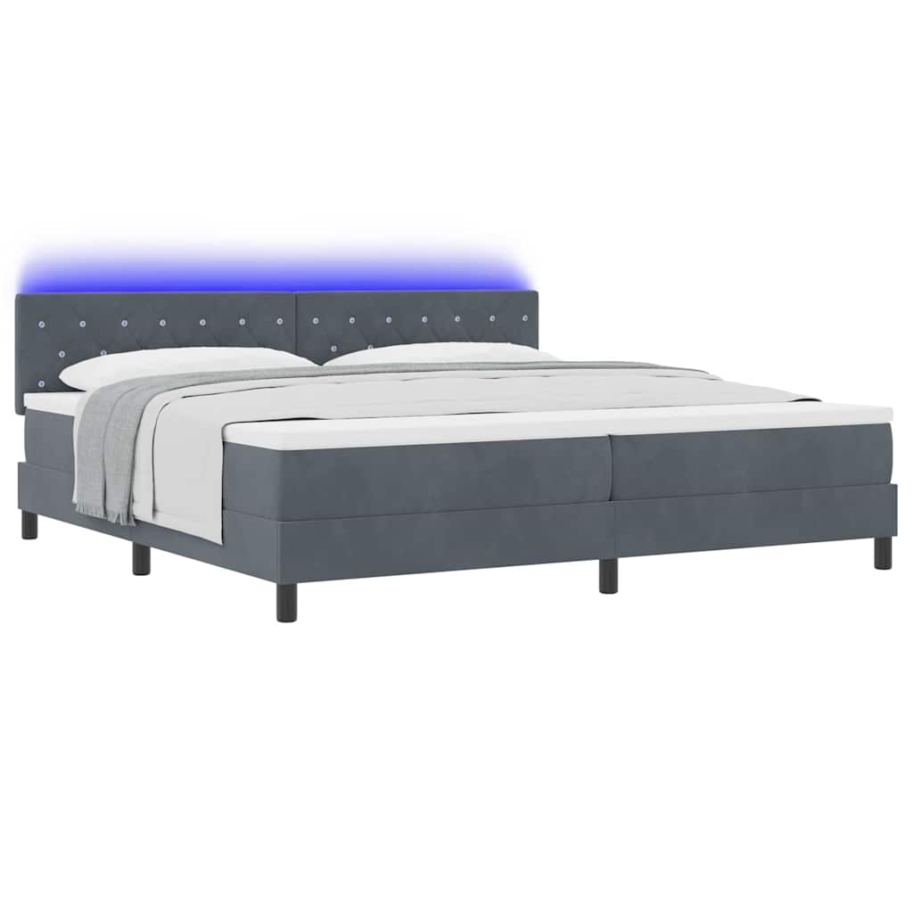 Box spring seng med hovedgærde Mørkegrå 200 x 200 cm Fløjl