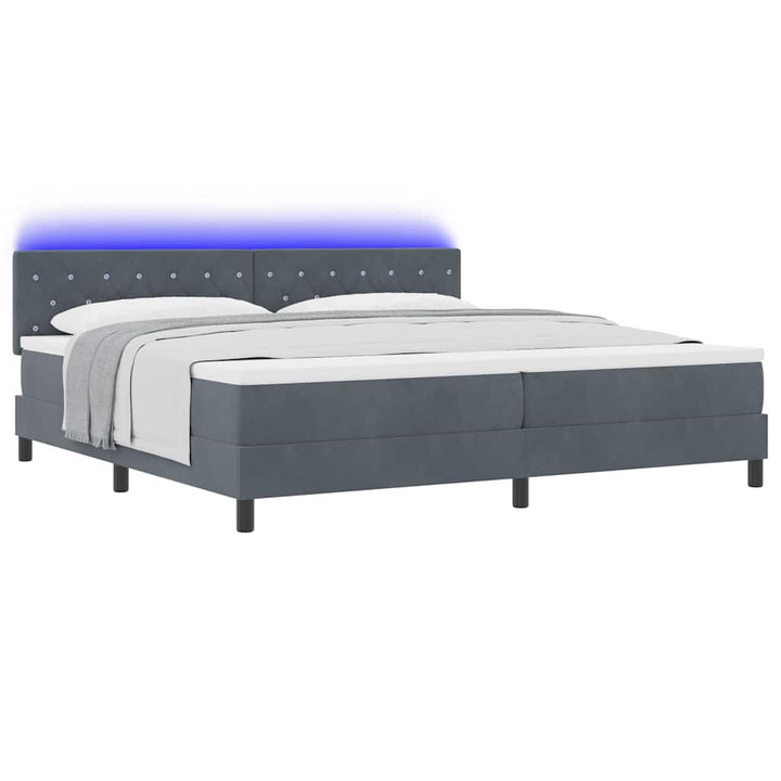 Box spring seng med hovedgærde Mørkegrå 200 x 200 cm Fløjl