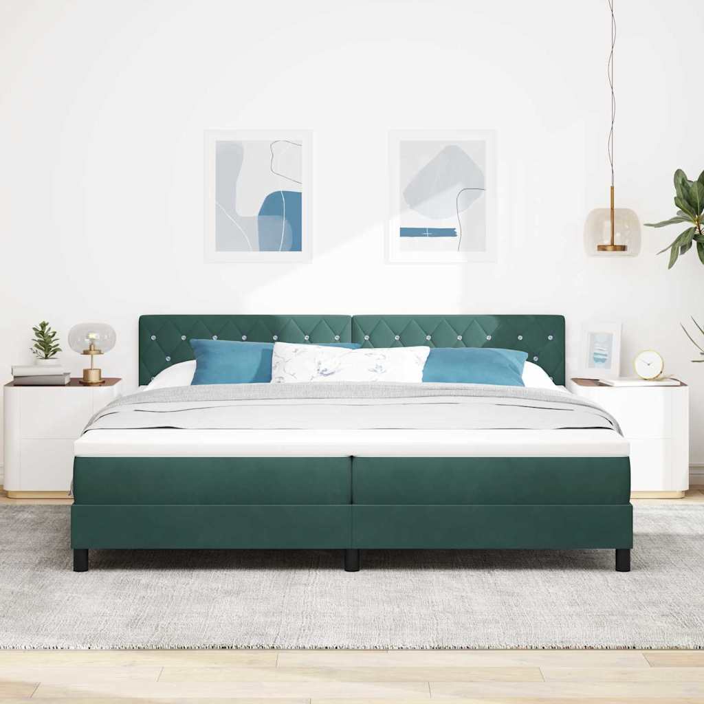 Box spring seng med hovedgærde Mørkegrøn 200 x 200 cm Fløjl