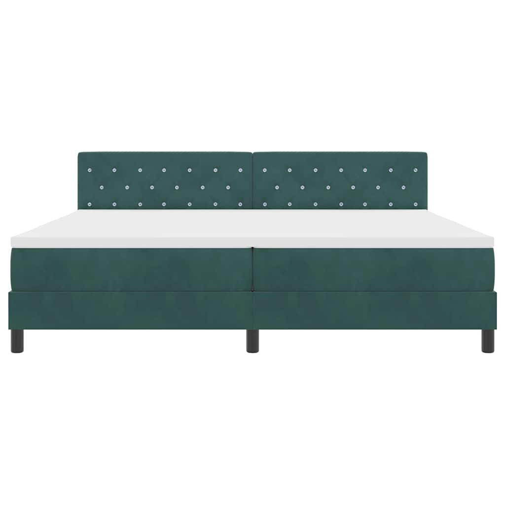 Box spring seng med hovedgærde Mørkegrøn 200 x 200 cm Fløjl