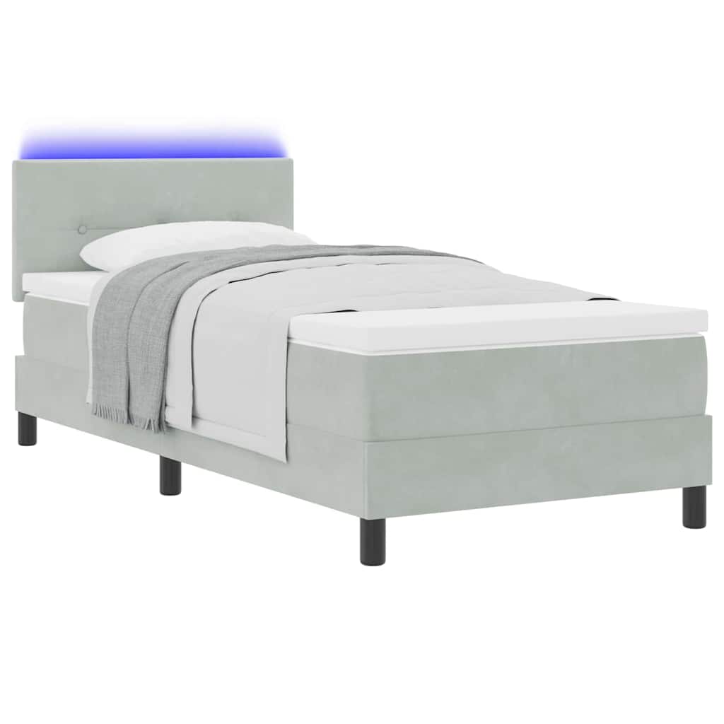 Box spring seng med hovedgærde Lysegrå 90 x 200 cm Fløjl