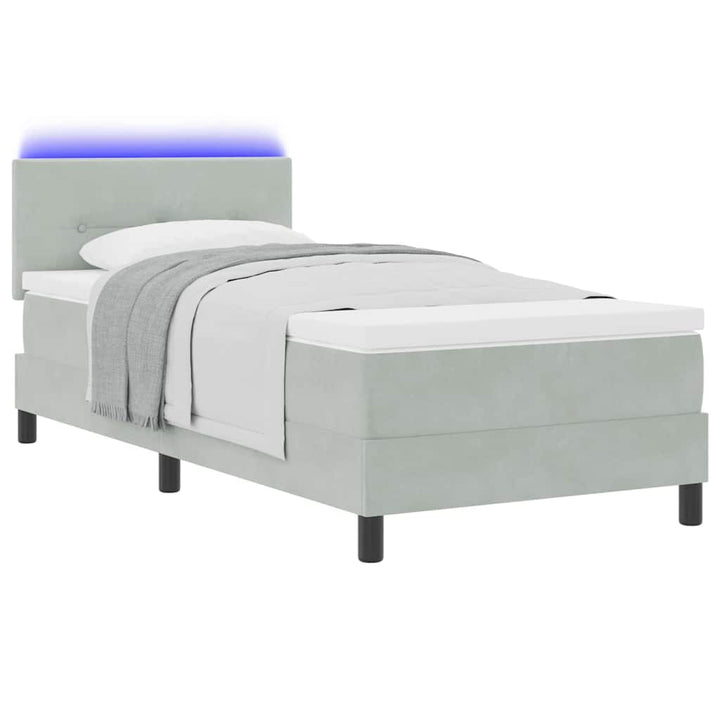 Box spring seng med hovedgærde Lysegrå 90 x 200 cm Fløjl