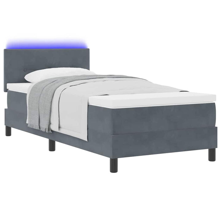 Box spring seng med hovedgærde Mørkegrå 90 x 200 cm Fløjl