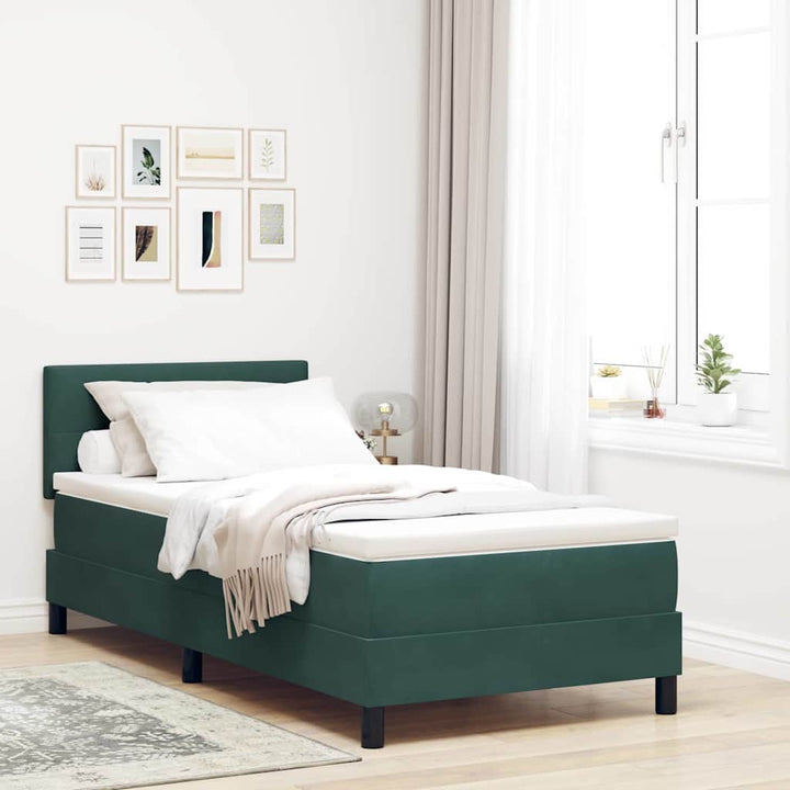 Box spring seng med hovedgærde Mørkegrøn 100 x 200 cm Fløjl
