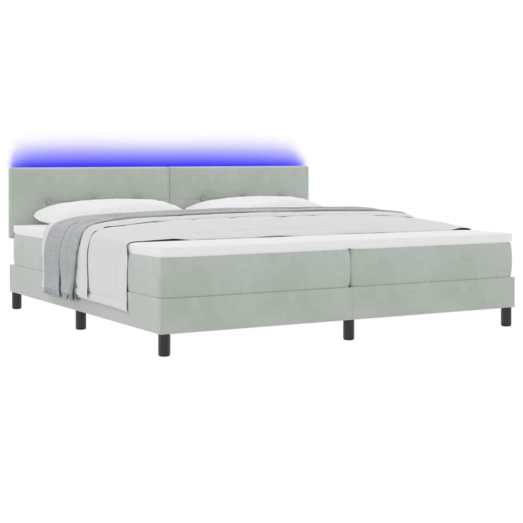Box spring seng med hovedgærde Lysegrå 200 x 200 cm Fløjl
