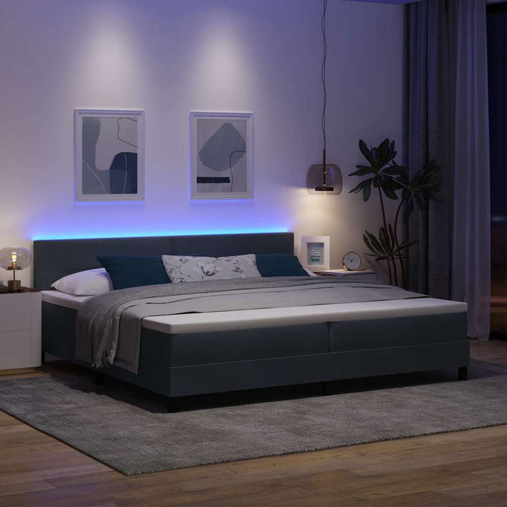 Box spring seng med hovedgærde Mørkegrå 200 x 200 cm Fløjl