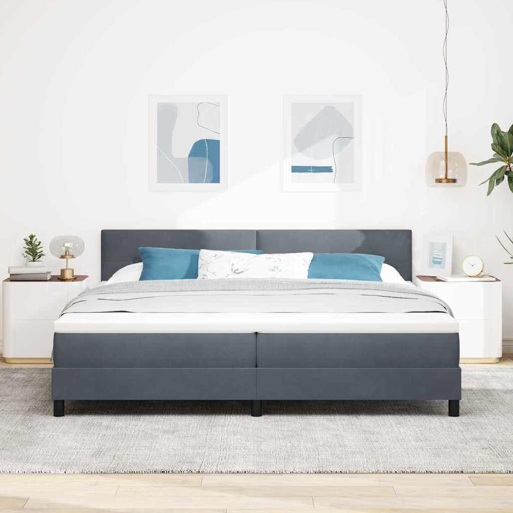 Box spring seng med hovedgærde Mørkegrå 200 x 200 cm Fløjl